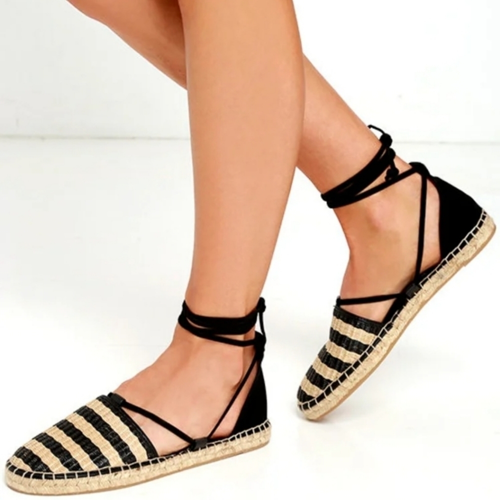 Sam Edelman Circus Lilly black stripe espadrille lace up flats